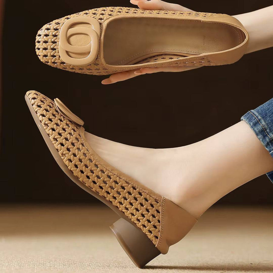 Opium woven leather flats by THE WHITMORE FAMILY featuring intricate woven leather design and a sleek, comfortable flat style.