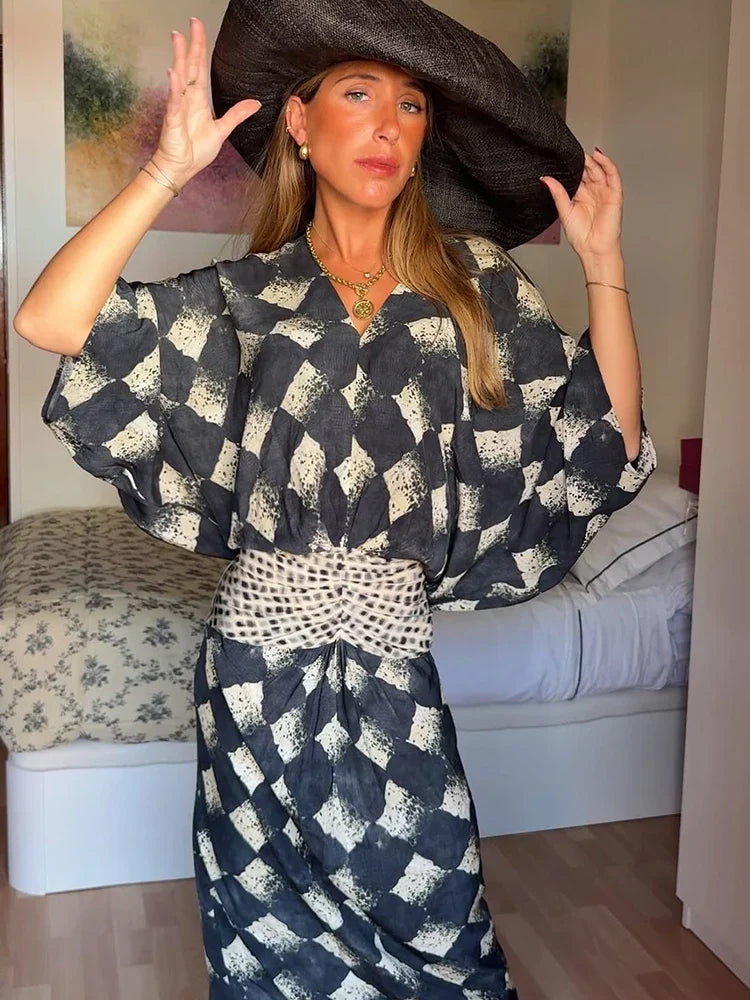 ELVENA™ | Monochrome Print Maxi Dress