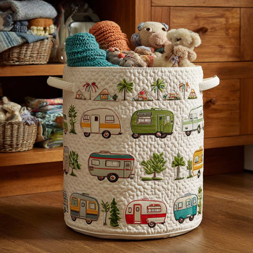 Vintage Camper Quilted Laundry Basket