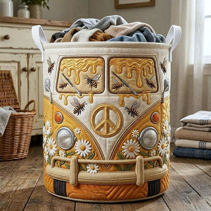 Hippie Van Quilted Laundry Basket