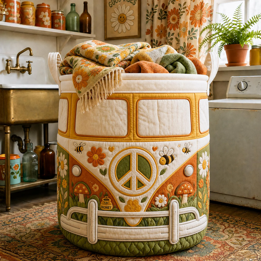 Hippie Van Quilted Laundry Basket