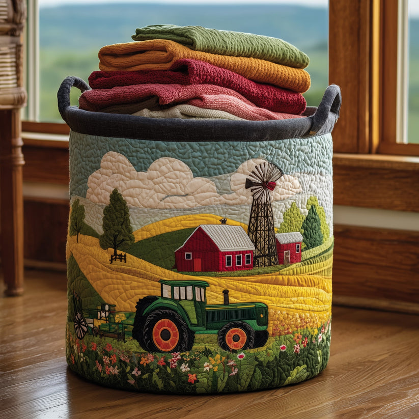 Tractor Dream Quilted Laundry Basket