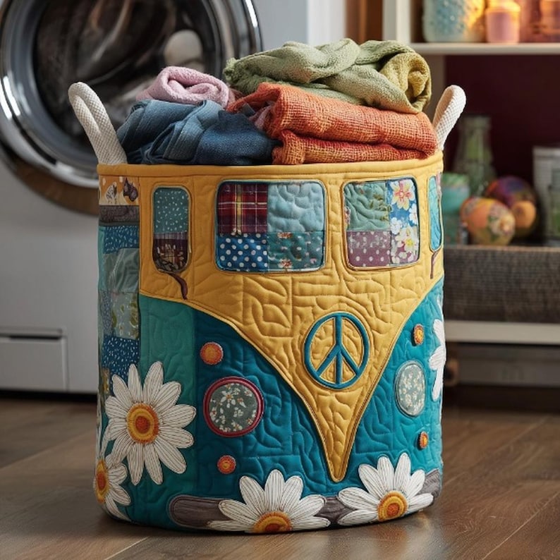 Hippie Van Quilted Laundry Basket