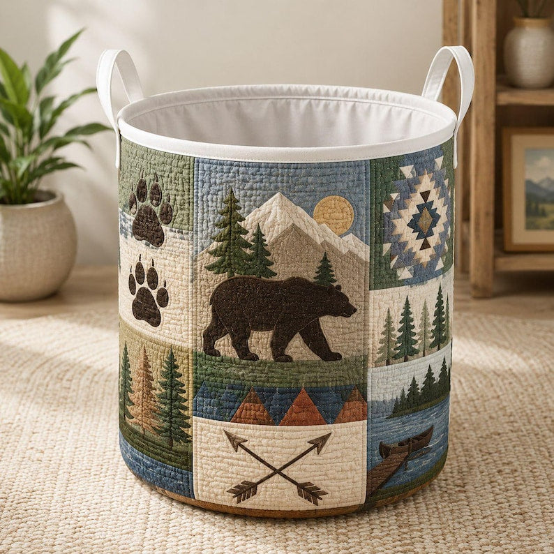 Rustic Bear Quilted Laundry Basket