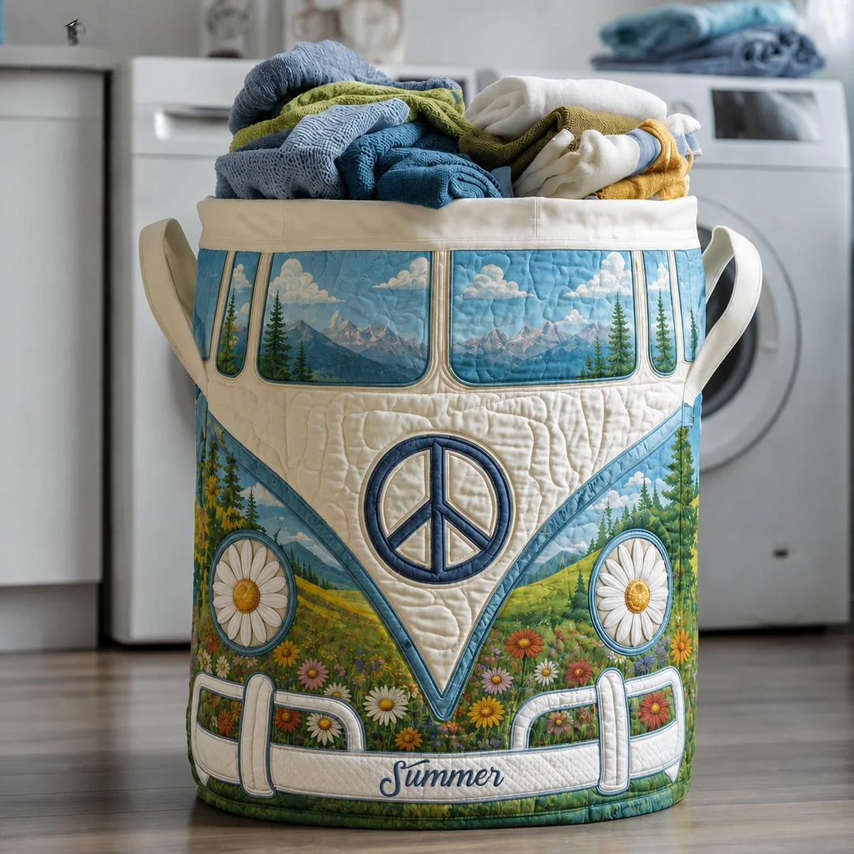 Hippie Van Personalized Quilted Laundry Basket