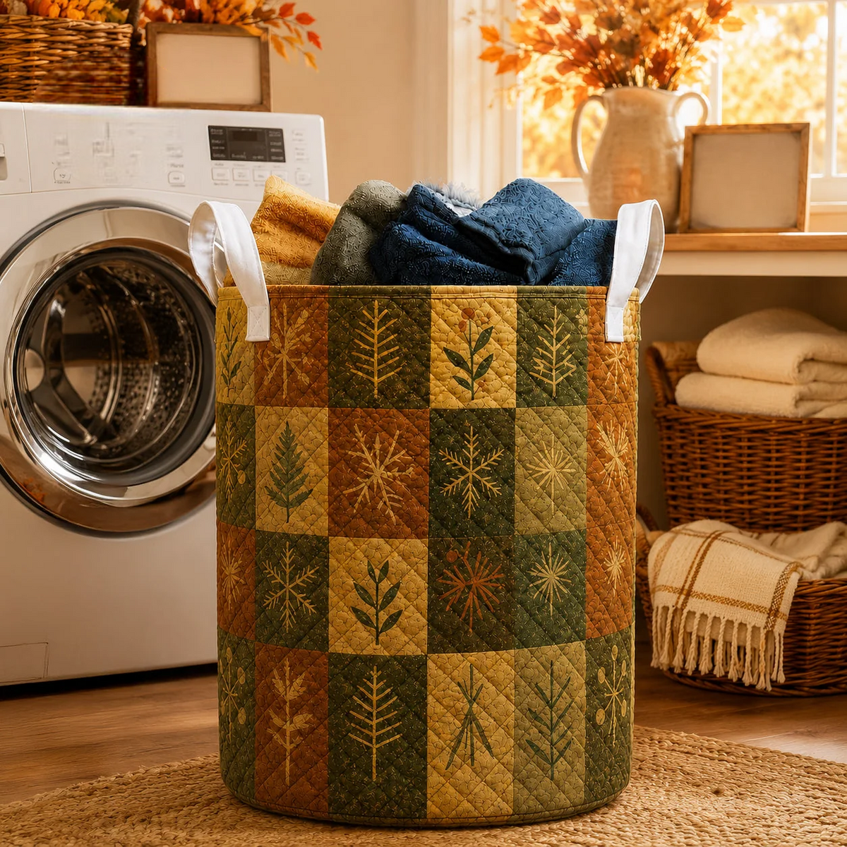 Autumn Leaf Patchwork Laundry Quilted Laundry Basket