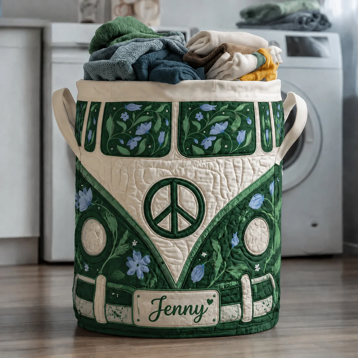 Hippie Van Personalized Quilted Laundry Basket
