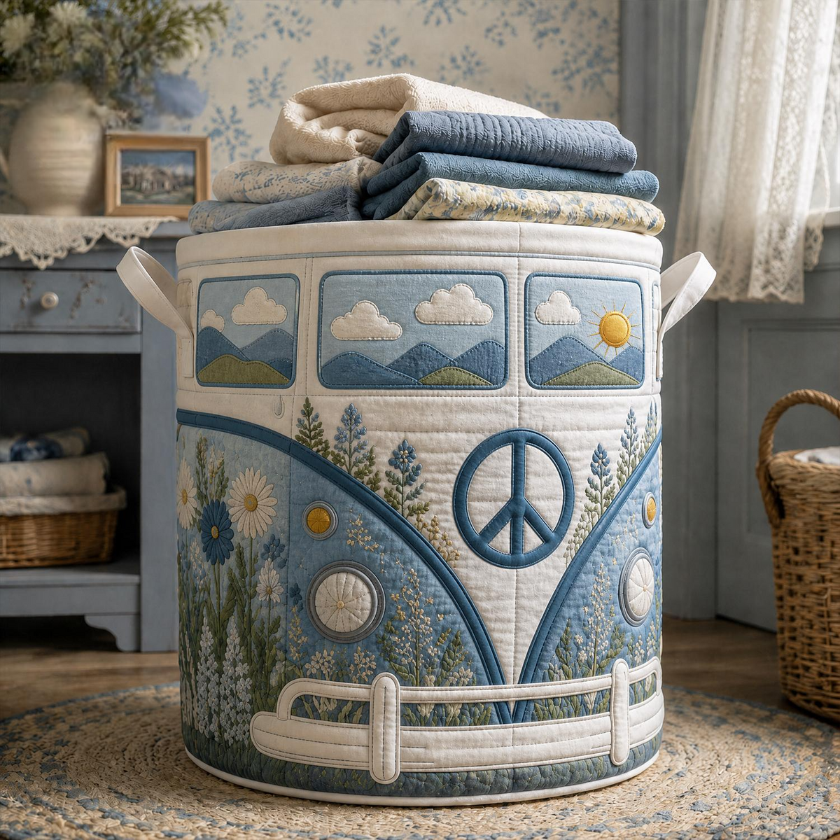 Hippie Van Quilted Laundry Basket