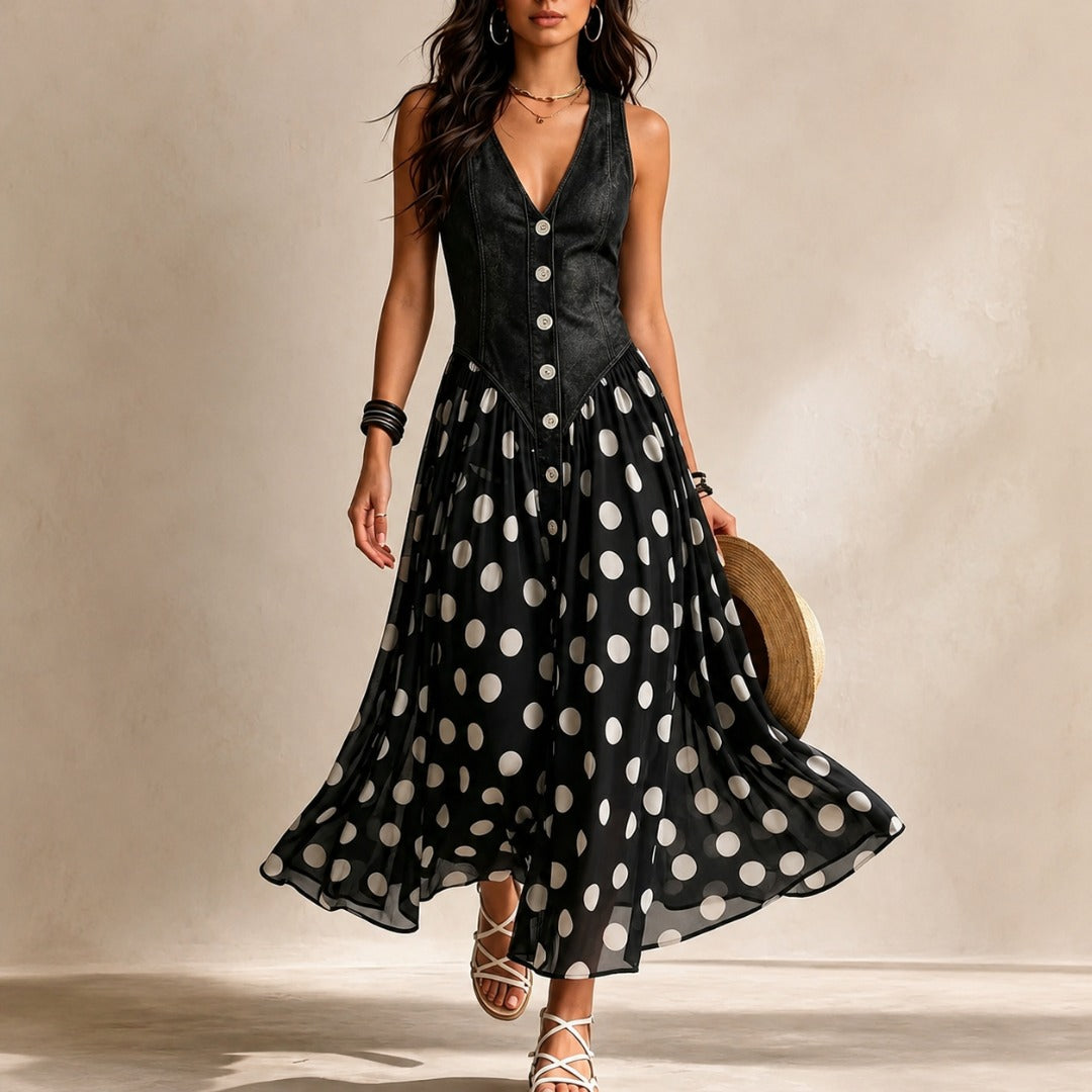 Bianca | Polka-Dot Chiffon Midi Dress