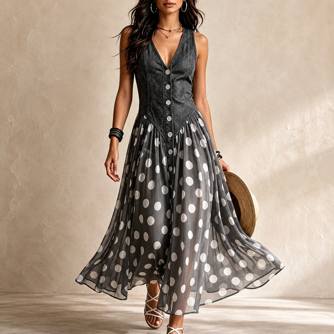 Bianca | Polka-Dot Chiffon Midi Dress