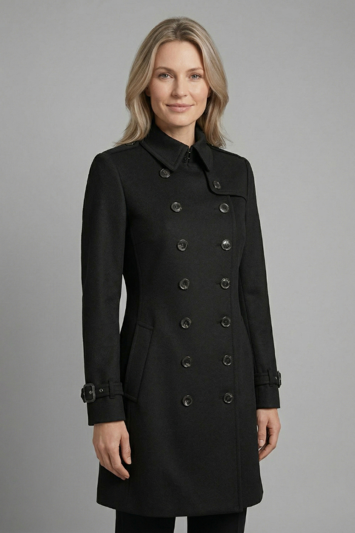 Women’s Coat with Double-Breasted Buttons and Long Sleeves