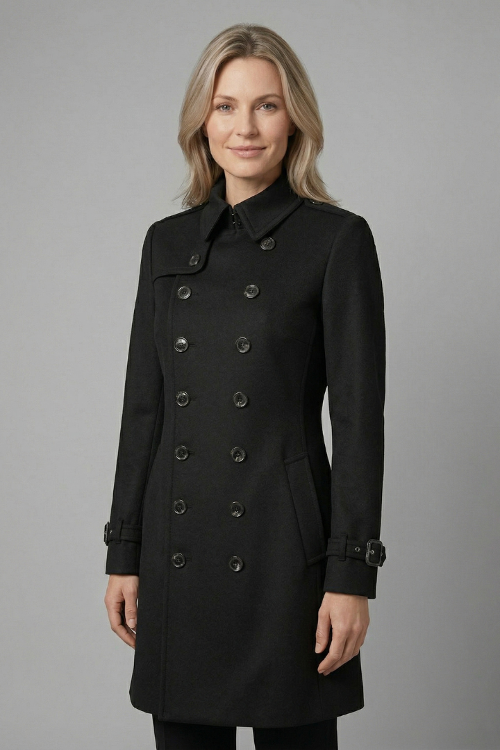 Women’s Coat with Double-Breasted Buttons and Long Sleeves