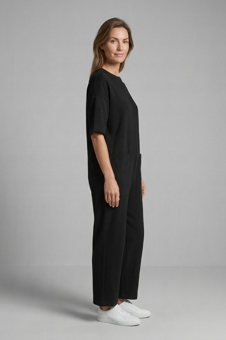 Women’s Jumpsuit with Round Neck and Wide Leg Trousers