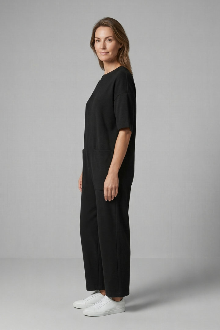 Women’s Jumpsuit with Round Neck and Wide Leg Trousers