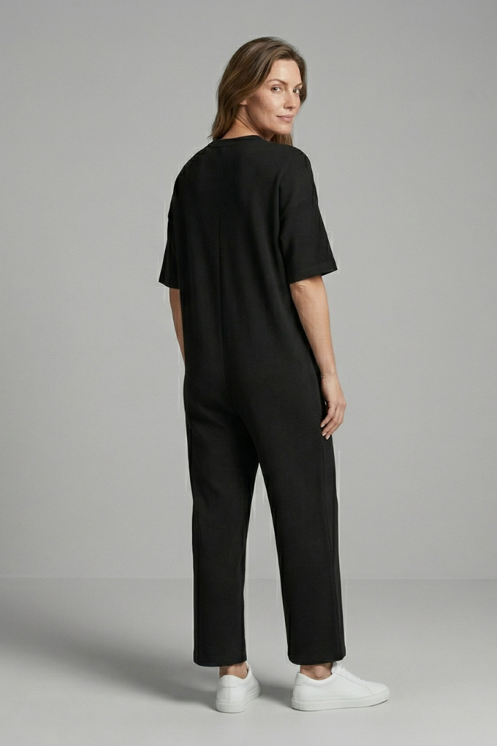 Women’s Jumpsuit with Round Neck and Wide Leg Trousers