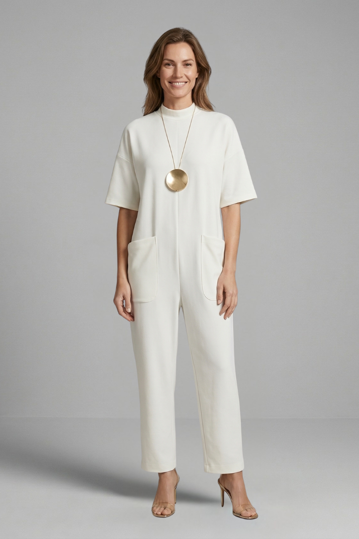 Women’s Jumpsuit with Round Neck and Wide Leg Trousers