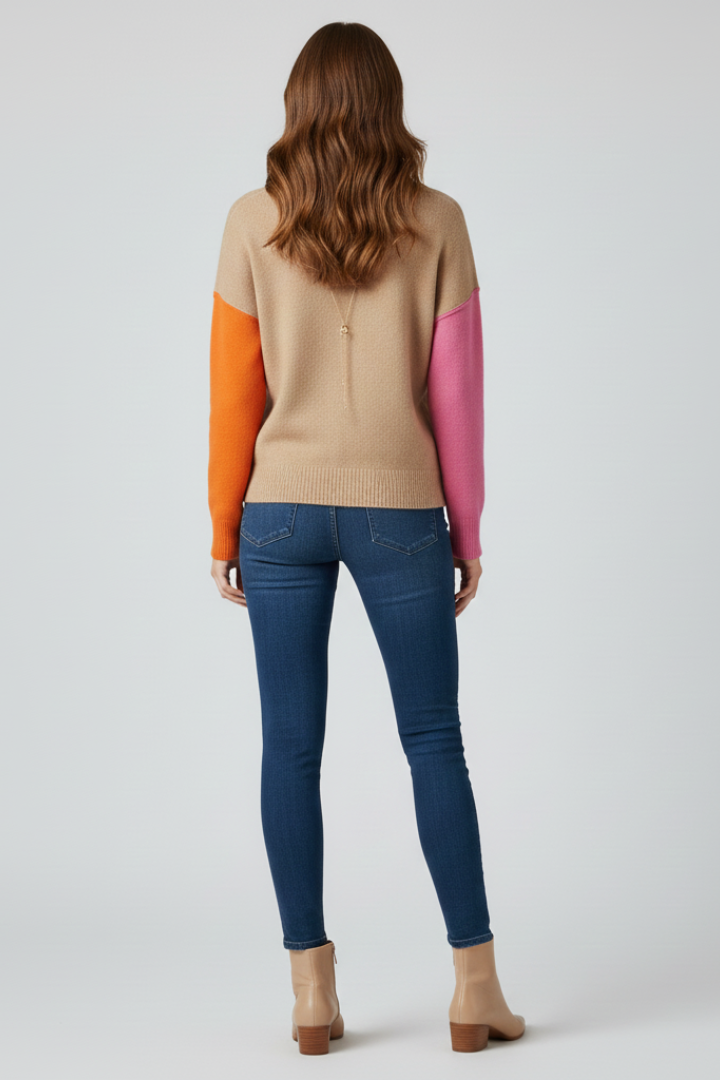Women’s Knit Sweater with High Collar and Ribbed Cuffs