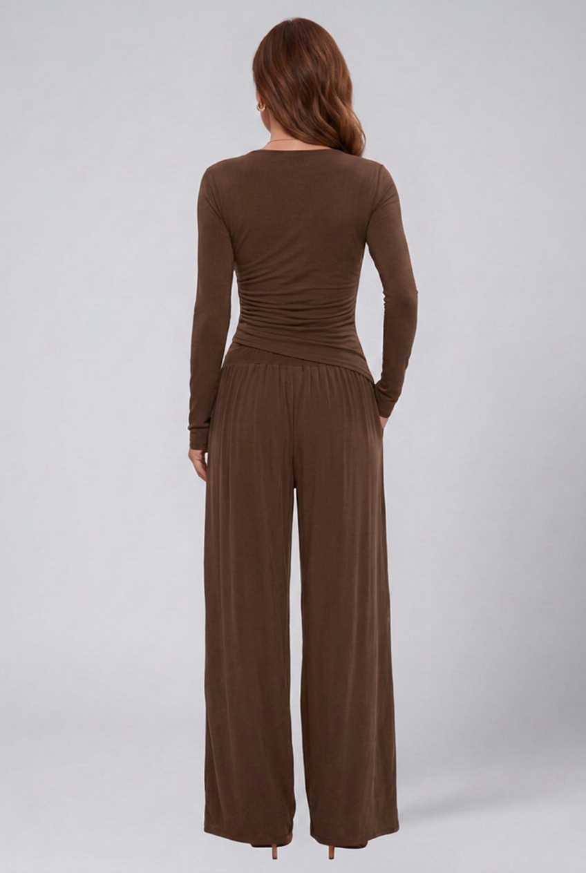 Women's Lounge Set with Wrap Top and Wide-Leg Pants