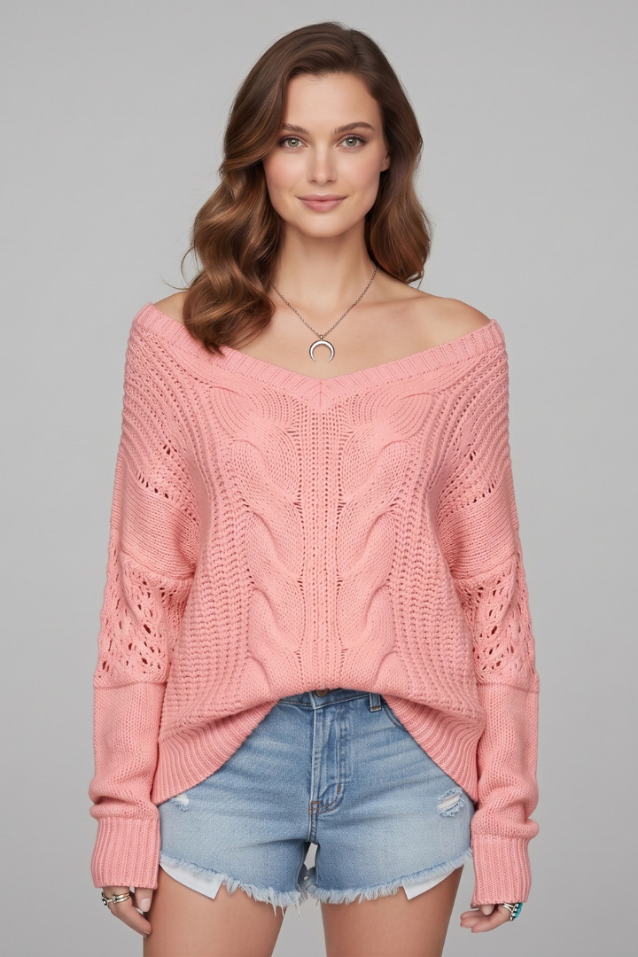 Women’s Oversized Sweater with Long Sleeves and Ribbed Cuffs