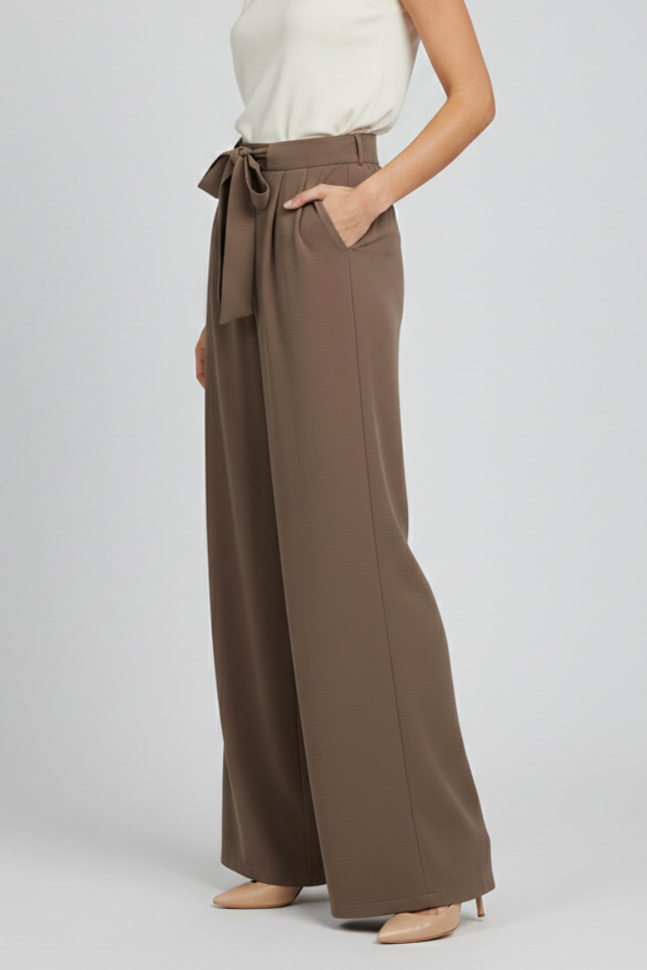 Women’s Palazzo Trousers with Drawstring Waist and Side Pockets