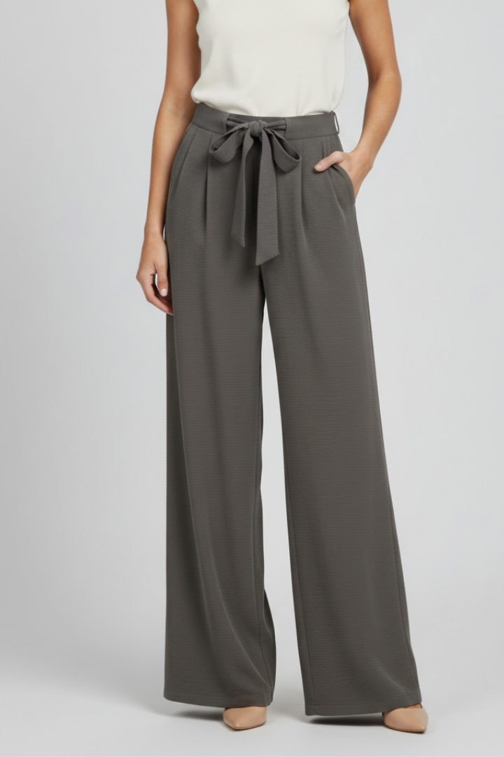 Women’s Palazzo Trousers with Drawstring Waist and Side Pockets
