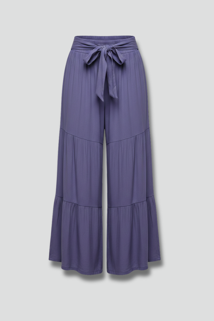 Women’s Palazzo Trousers with Drawstring Waist and Tiered Legs