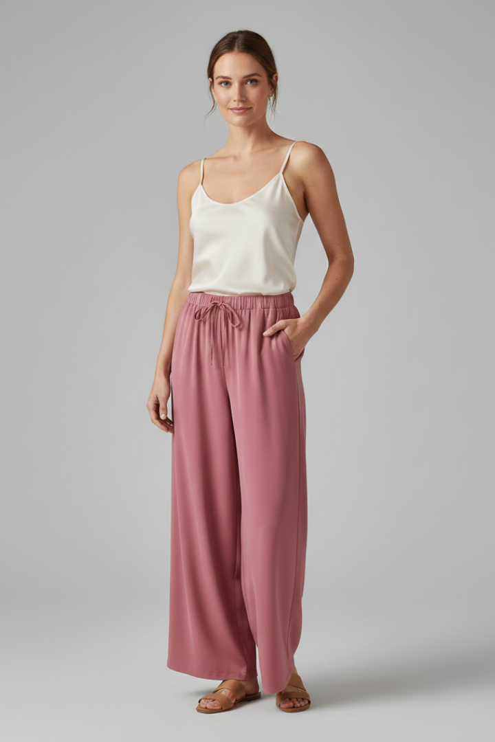 Women’s Palazzo Trousers with Elastic Waist and Side Pockets