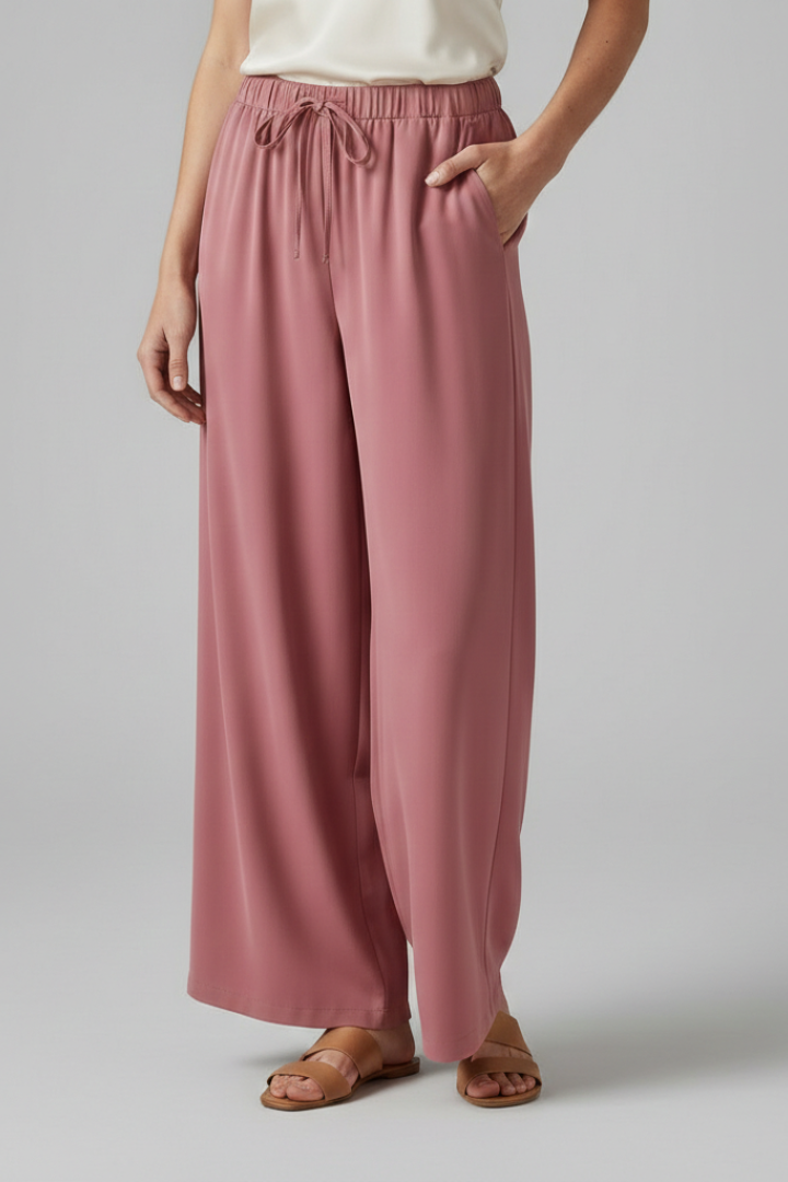 Women’s Palazzo Trousers with Elastic Waist and Side Pockets