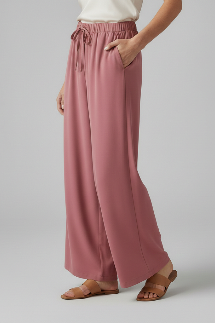 Women’s Palazzo Trousers with Elastic Waist and Side Pockets