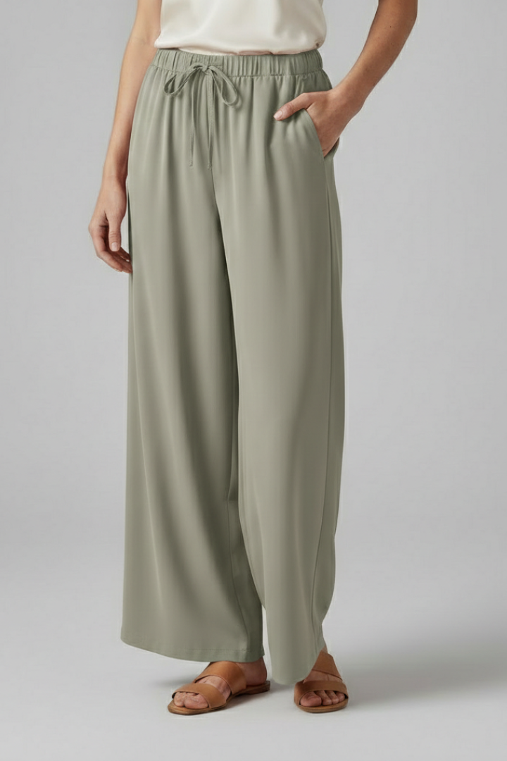 Women’s Palazzo Trousers with Elastic Waist and Side Pockets