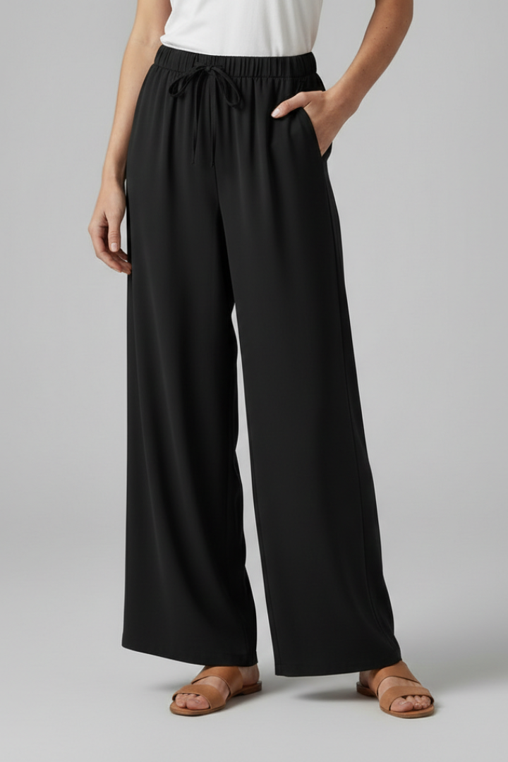Women’s Palazzo Trousers with Elastic Waist and Side Pockets