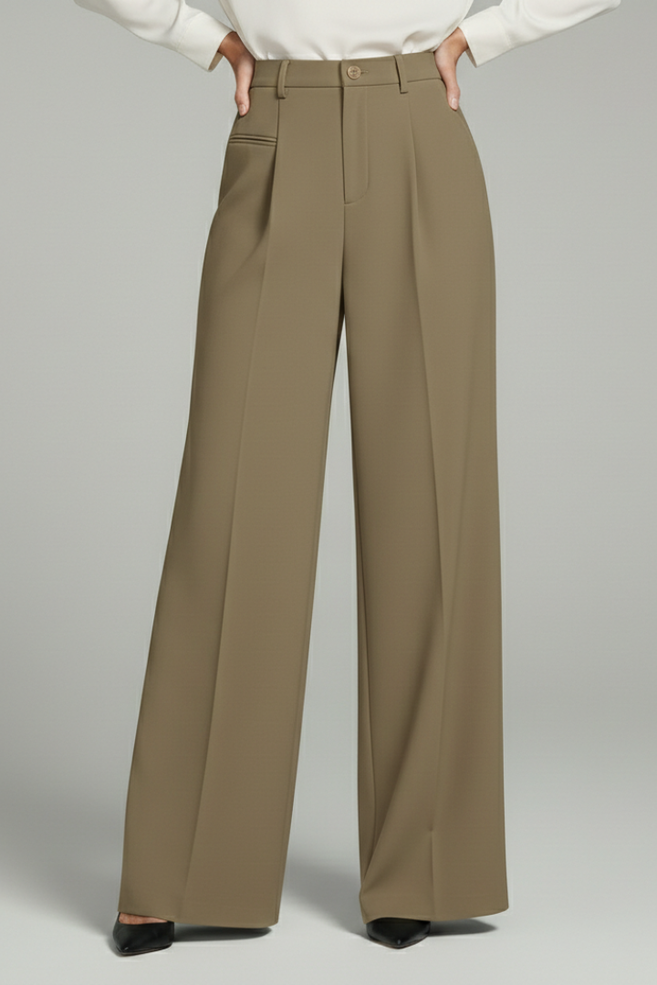 Women’s Palazzo Trousers with Front Pleats and Back Pockets