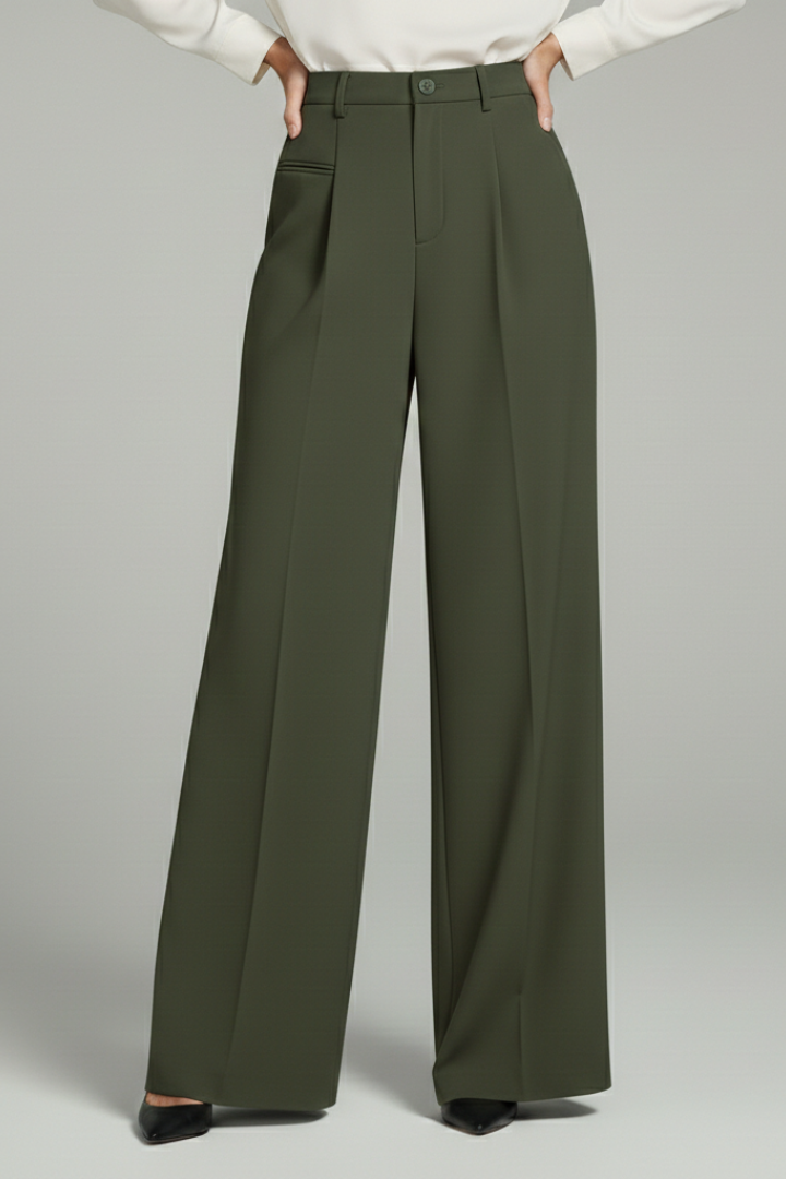 Women’s Palazzo Trousers with Front Pleats and Back Pockets