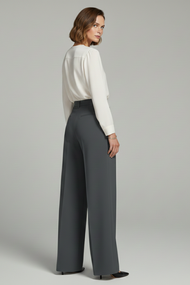 Women’s Palazzo Trousers with Front Pleats and Back Pockets