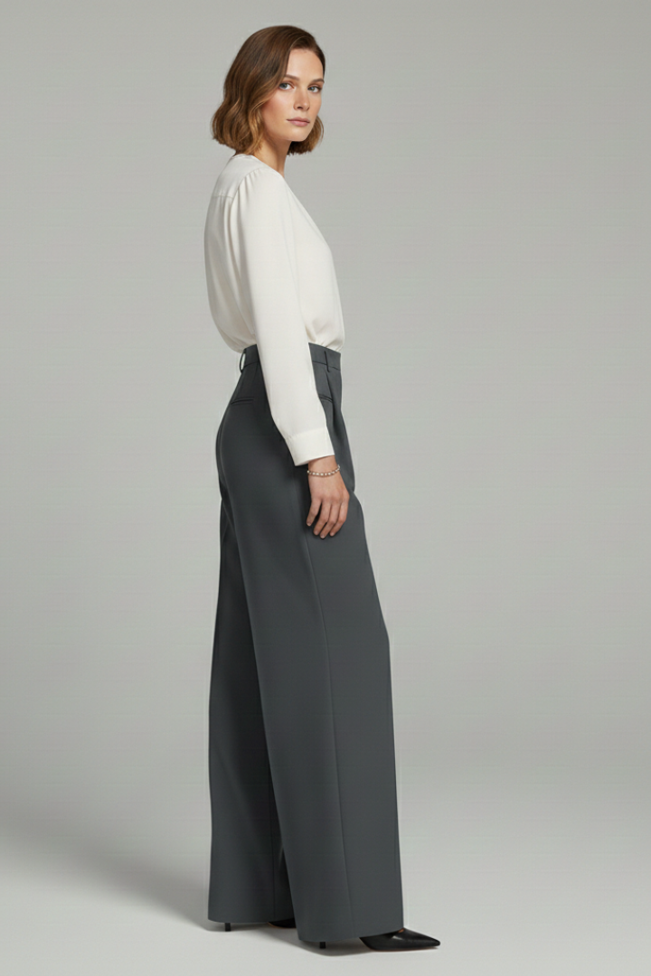 Women’s Palazzo Trousers with Front Pleats and Back Pockets