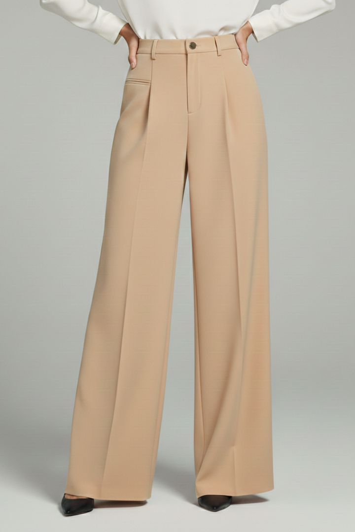 Women’s Palazzo Trousers with Front Pleats and Back Pockets