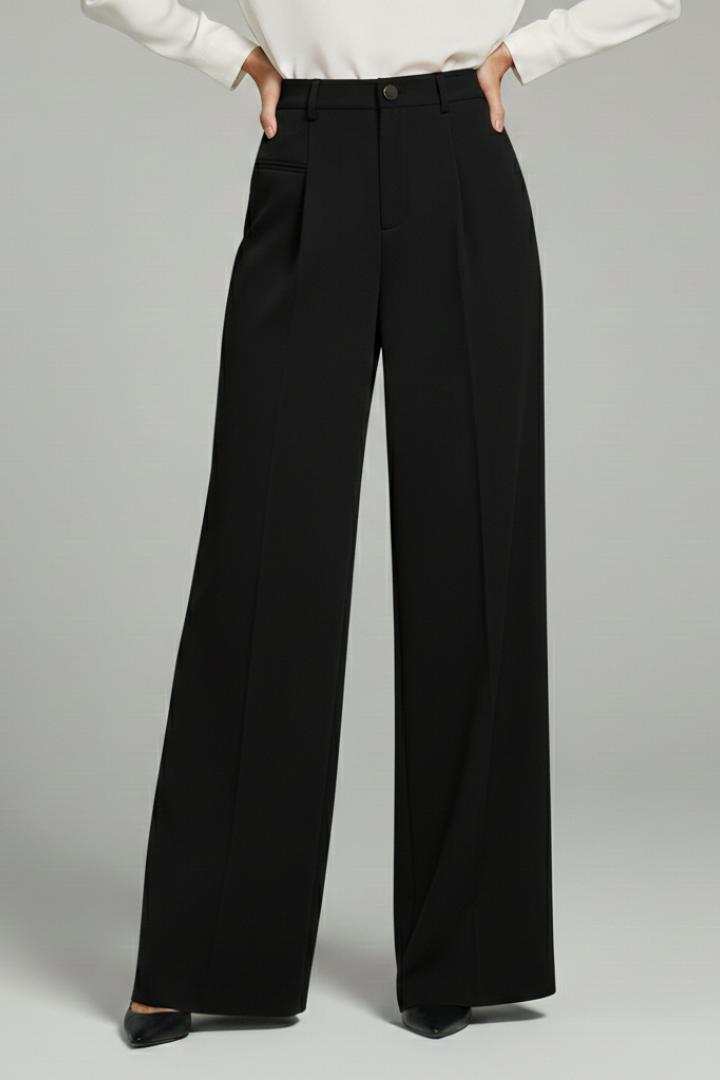 Women’s Palazzo Trousers with Front Pleats and Back Pockets