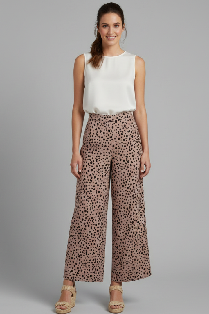Women’s Palazzo Trousers with High Waist and Polka Dot Pattern