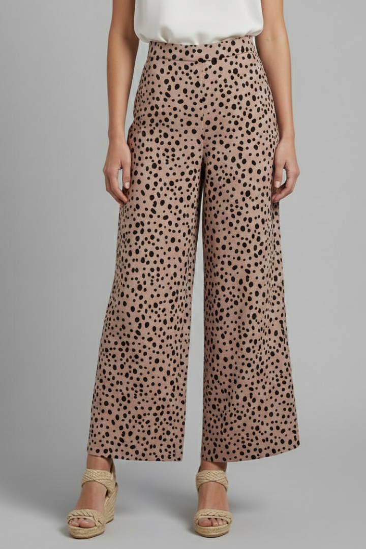 Women’s Palazzo Trousers with High Waist and Polka Dot Pattern