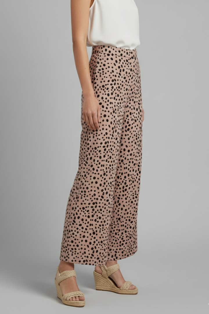 Women’s Palazzo Trousers with High Waist and Polka Dot Pattern