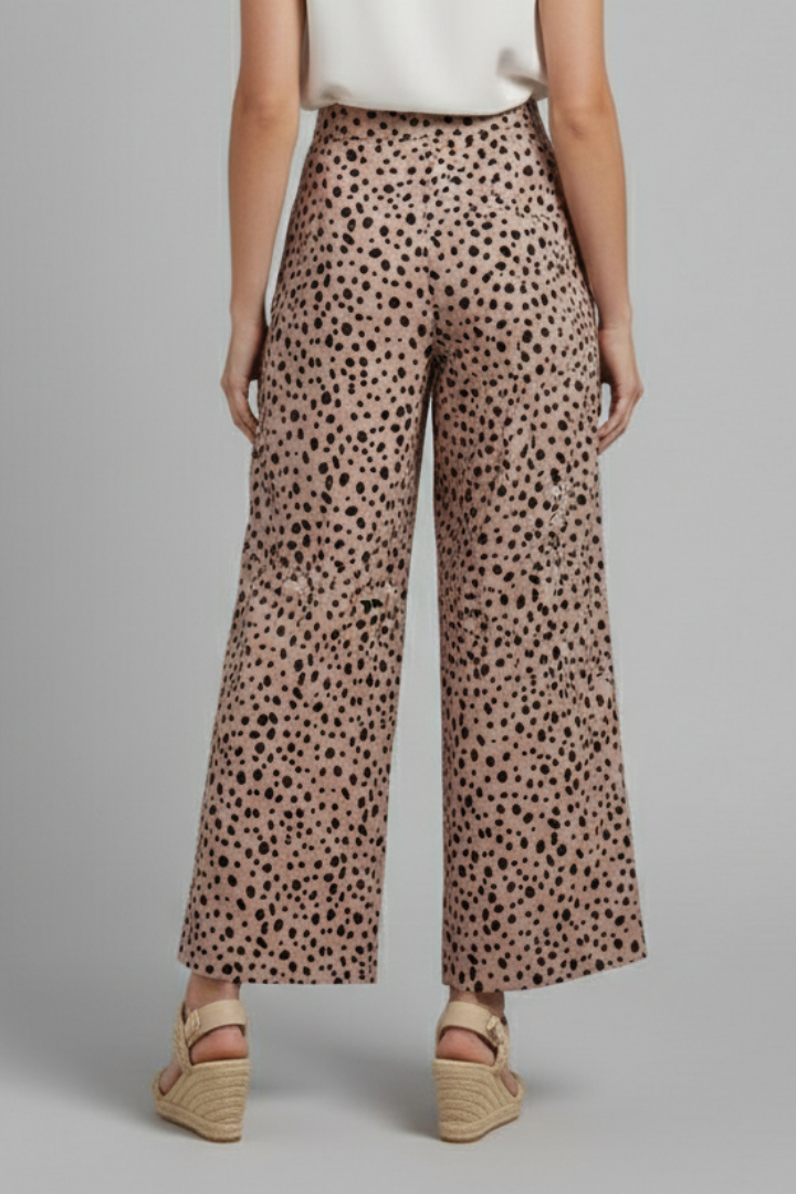 Women’s Palazzo Trousers with High Waist and Polka Dot Pattern
