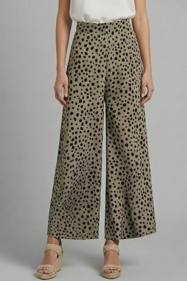 Women’s Palazzo Trousers with High Waist and Polka Dot Pattern