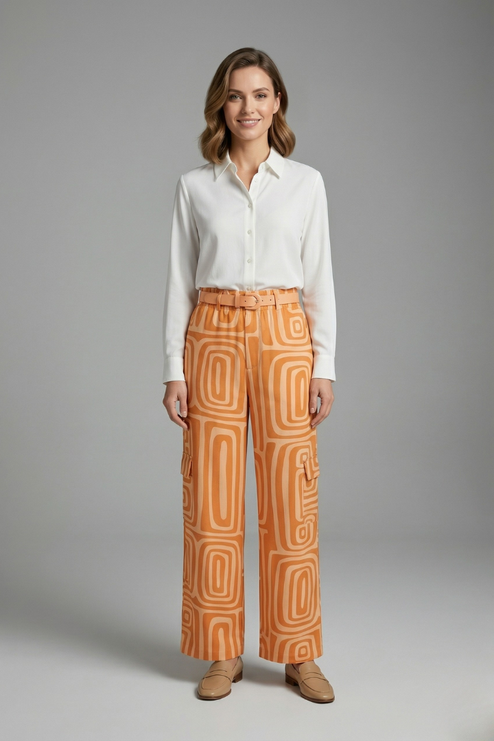 Women’s Shirt and Trousers Set with Button Closure and Straight Legs