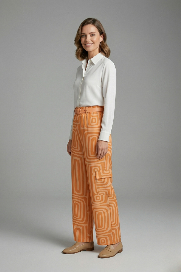 Women’s Shirt and Trousers Set with Button Closure and Straight Legs