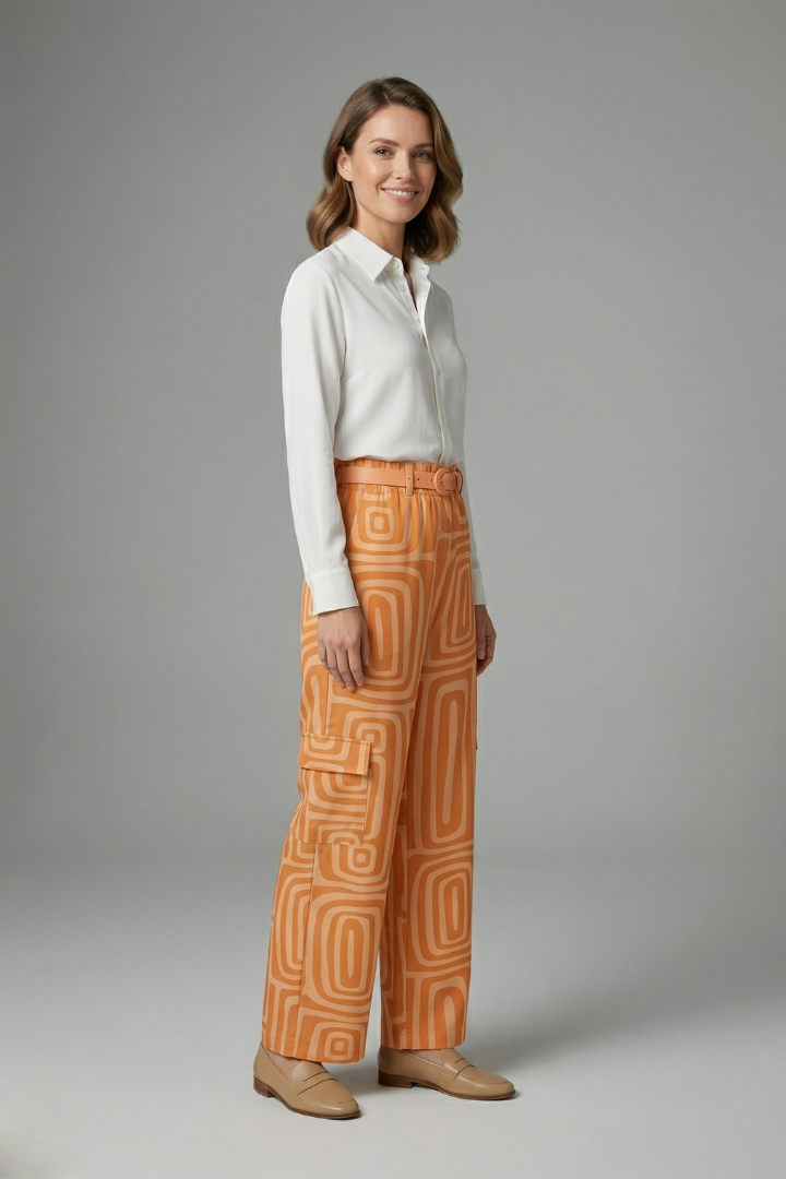 Women’s Shirt and Trousers Set with Button Closure and Straight Legs