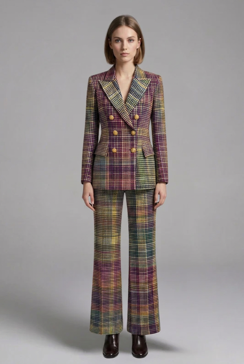 Women’s Suit Set with Double-Breasted Blazer and Wide Leg Trousers