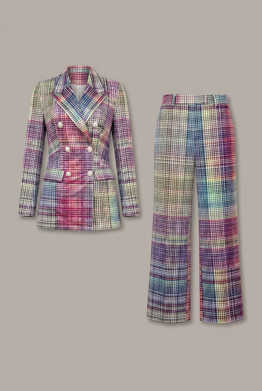 Women’s Suit Set with Double-Breasted Blazer and Wide Leg Trousers