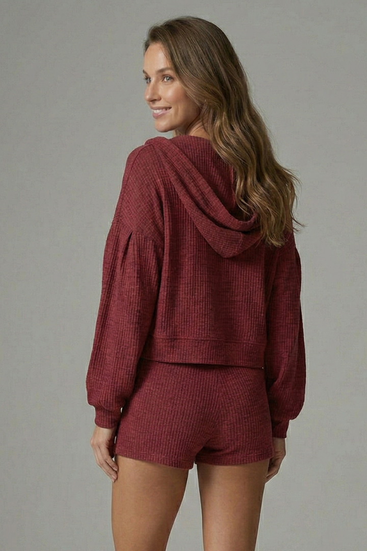 Women’s Three Piece Set with Hooded Jacket and Shorts