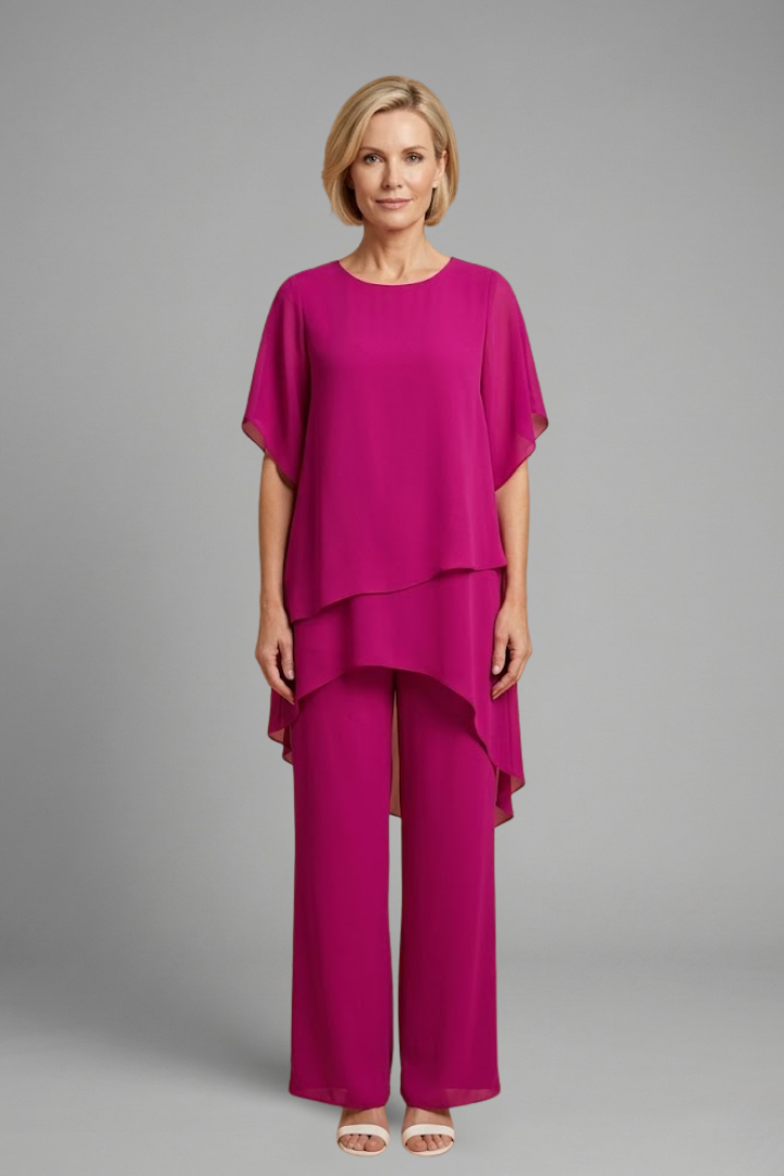 Women’s Top and Trousers Set with Asymmetric Hem and Wide Legs
