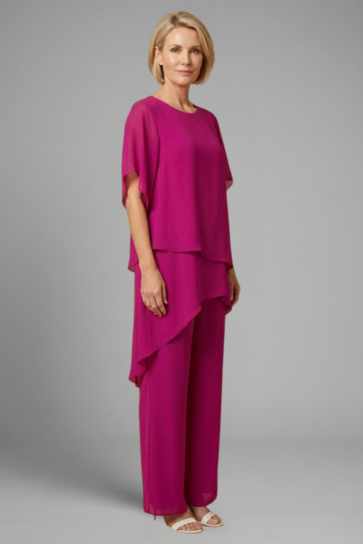 Women’s Top and Trousers Set with Asymmetric Hem and Wide Legs
